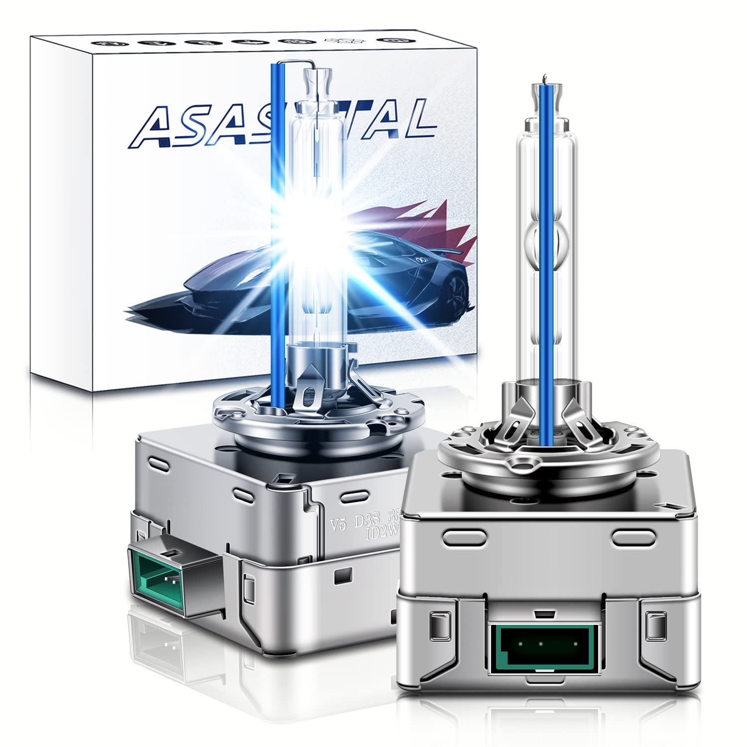 Asasytal D3S Xenonlampen 35W 8000K Cool Blue Xenarc X-Treme Entladungsscheinwerfer Nachrüstung, Sehr hell Bi-HID Umrüstsatz mit robustem Metallsockel als Upgrade für Xenon Außenlampen, 1 Paar von Asasytal