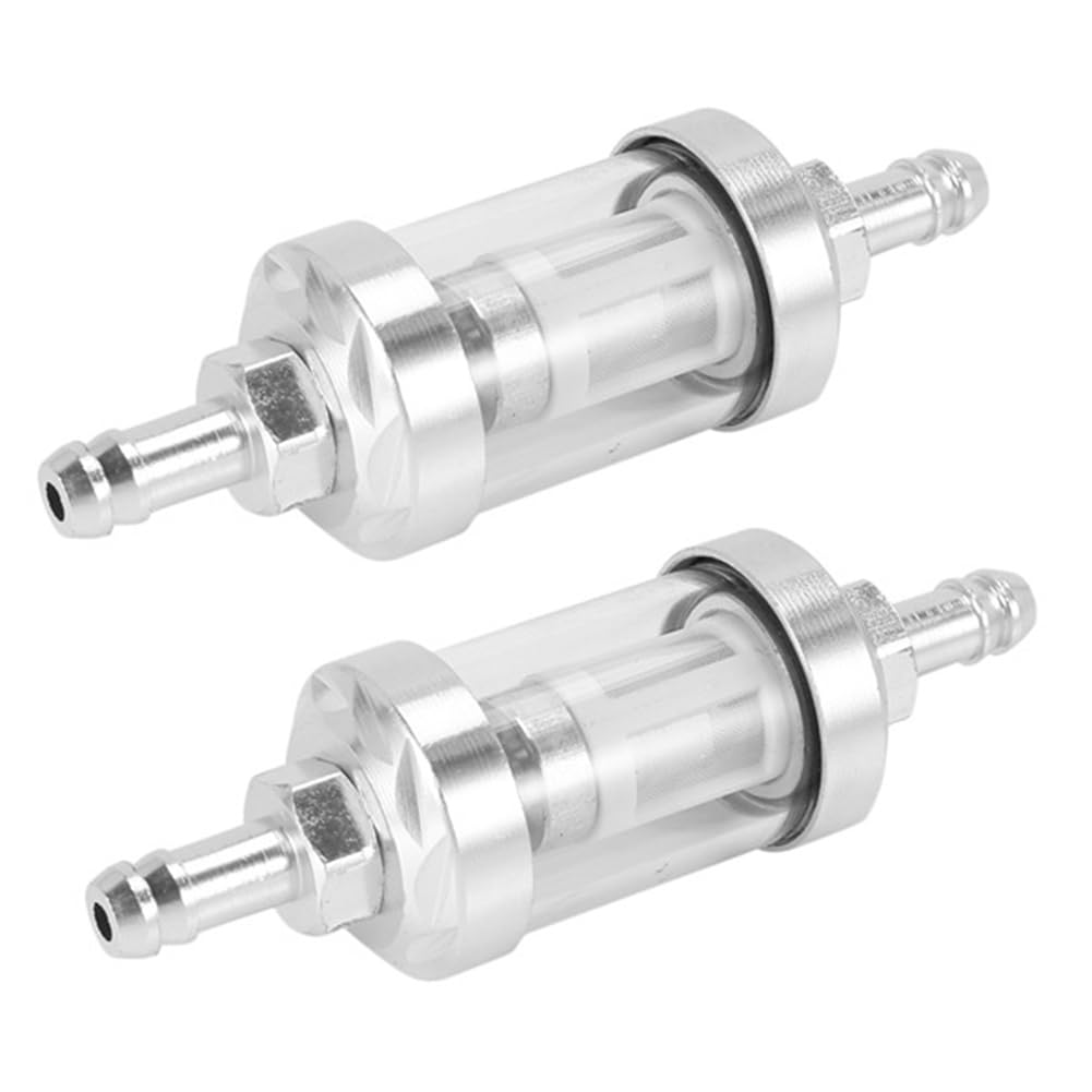 Ascitndy 2 Stück Universal Chrom Kraftstoff Benzin Rohöl Motor Inline Filter 5/16 8mm Silber für Motorräder von Ascitndy