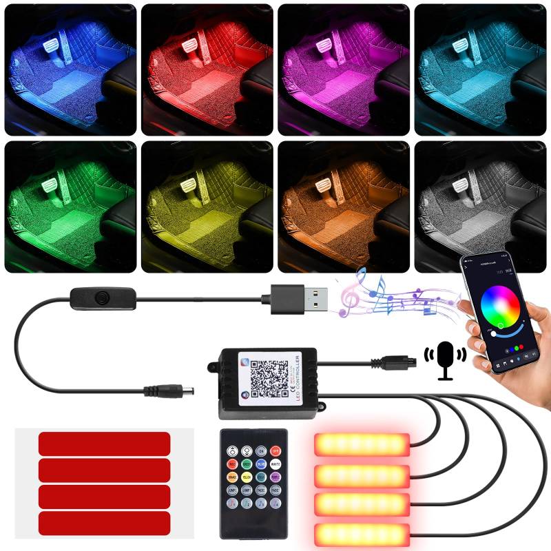 LED Ambientebeleuchtung Auto, Mehrfarbige Led Atmosphäre Licht RGB Strips wasserdichte Innenraumbeleuchtung Led Atmosphäre Licht Auto APP Steuerbare mit Musik Synchronisation 5V USB-Port von Asfrode