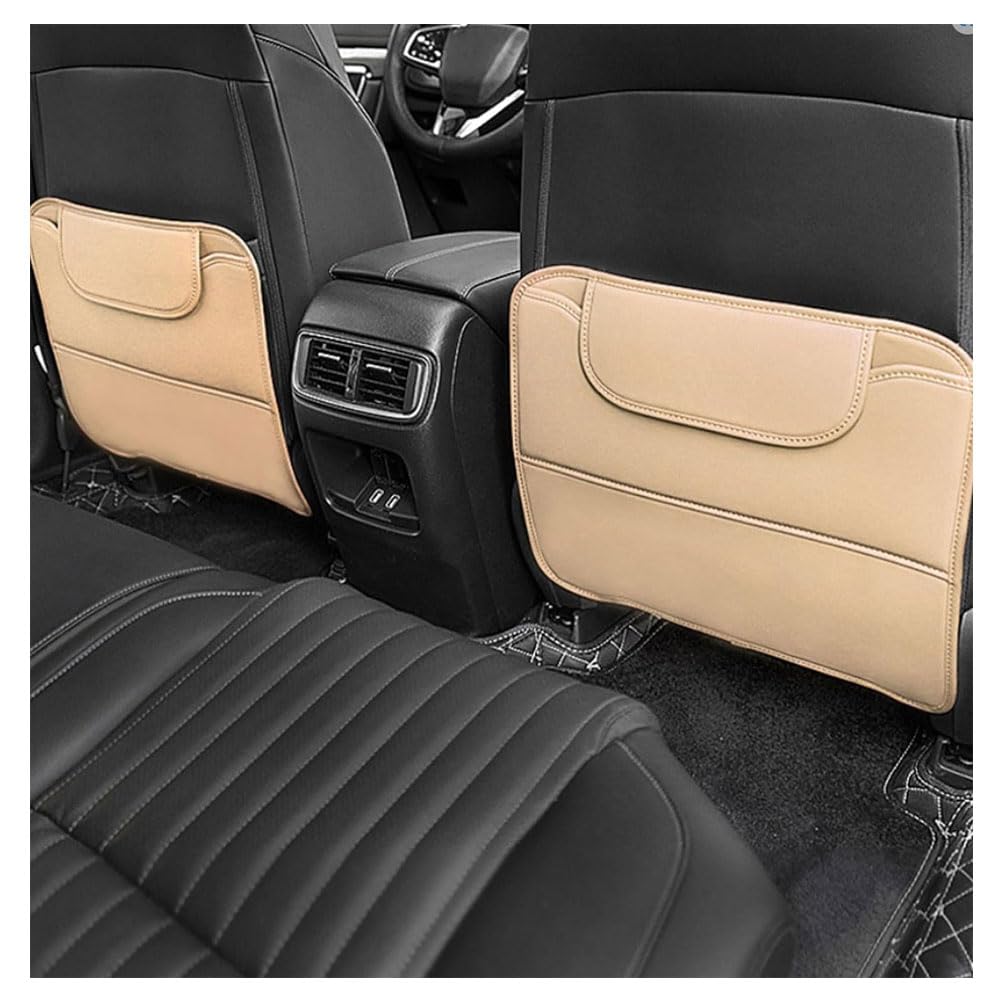 2 Stücke Autositz Rückenlehnenschutz für BMW 7 Series F01 F02 F02h F04, PU Leder Auto Rücksitzschoner Anti-Kick Matte Organizer Sitzschutz ZubehöR,C/beige von Ashild