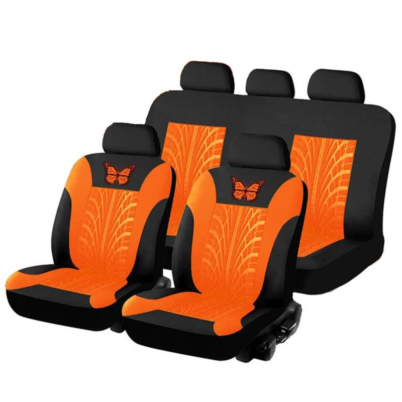 Ashild Autositzbezüge Stoff Sitzbezüge Sets für Ren-Ault Clio/Clio R.S. 5-Door V IV III II I, Komplettset Autositzbezug Schonbezüge Vordersitze Rückbank Autositzschoner Zubehör,F/Orange von Ashild