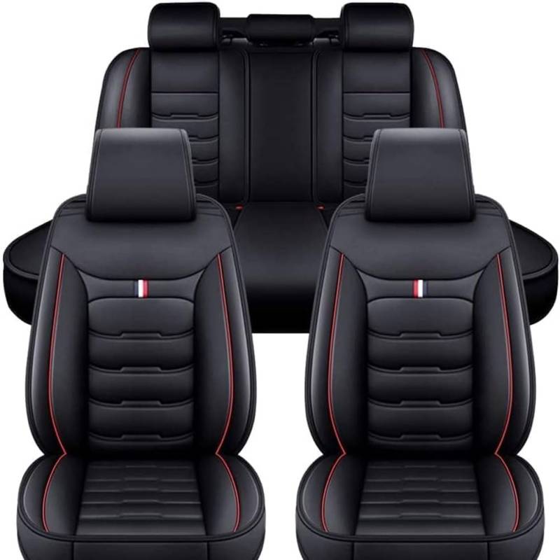 Auto Sitzbezüge Sets für Audi A5 8T Coupe 2-Door 2007-2016, Universal PU Leder AutositzbezüGe Vordersitze Rücksitze Schonbezüge Autositz Sitzschoner,E/Black-red von Ashild