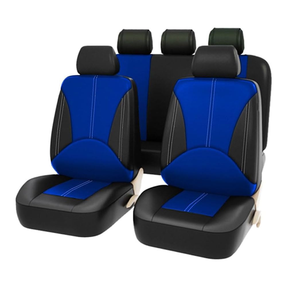 Auto Sitzbezüge Sets für Se-at Alhambra 2011-2022 5 Seats, PU Leder 5-Sitze Autositzbezug Vorder und Rücksitzbezüge Schonbezüge Sitzschoner Zubehör,F/Black Blue von Ashild