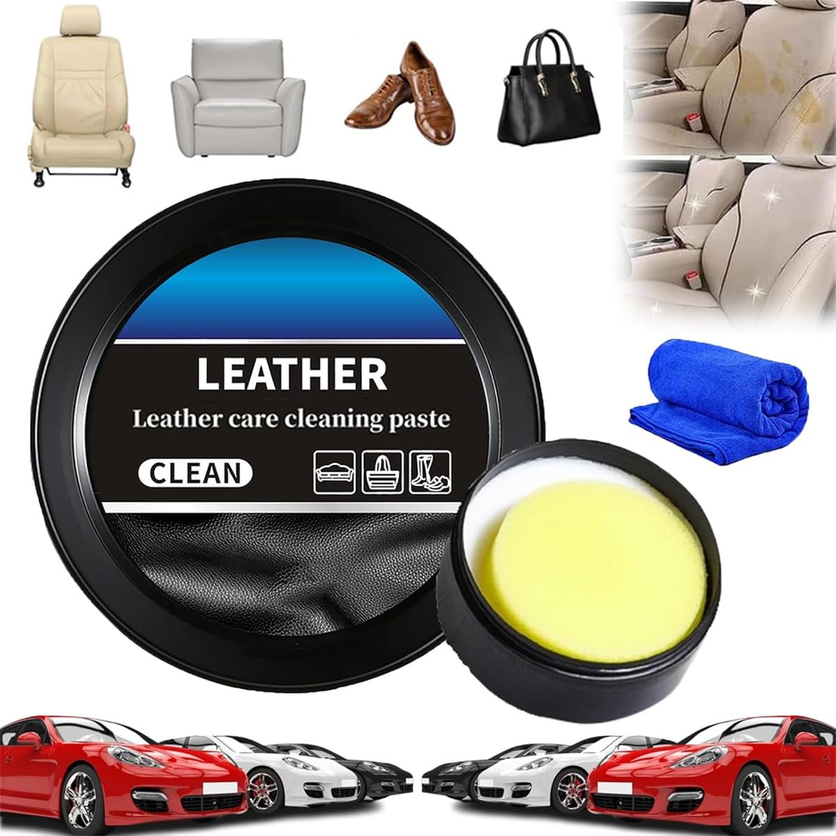 Ashopfun Leader Cleaning and Care Cream & Cleaning Paste for Leather Care,Leather Care Cleaning Paste, Automotive Interior Leather Cleaning Cream, Leather Repair Kit for Car, Furniture (1 Pcs) von Ashopfun