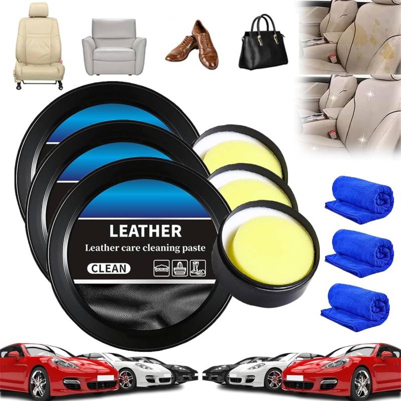 Ashopfun Leader Cleaning and Care Cream & Cleaning Paste for Leather Care,Leather Care Cleaning Paste, Automotive Interior Leather Cleaning Cream, Leather Repair Kit for Car, Furniture (3 Pcs) von Ashopfun