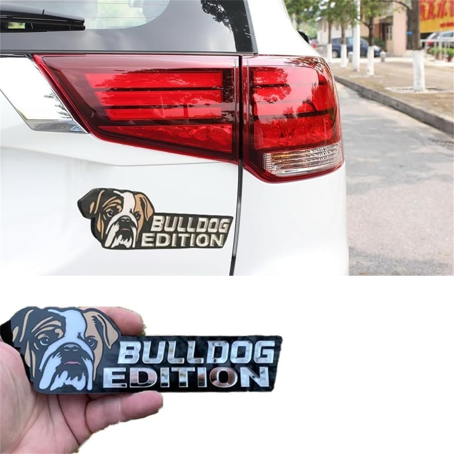 Ashopfun Hunde-Autoabzeichen, lasergeschnitten, 3D-Hundeabzeichen, Auto-Emblem, Auto-Emblem, rechteckiger Spiegel, Acryl-Abzeichen, Aufkleber, Boot-Außendekoration (Bulldogge) von Ashopfun