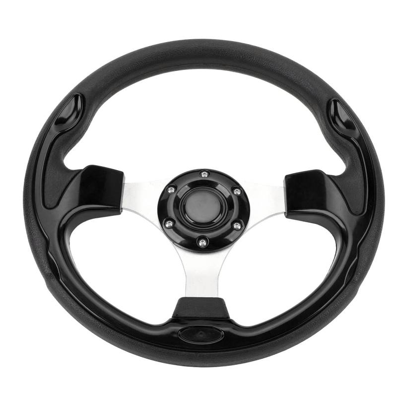 13-Zoll-PU-Aluminium-Lenkrad Im Racing-Stil mit Hupenknopf, Kompatibel mit den Meisten Fahrzeug-Rennwagen, für Standard-6-Loch-Radnabenadapter (BLACK) von Asixxsix