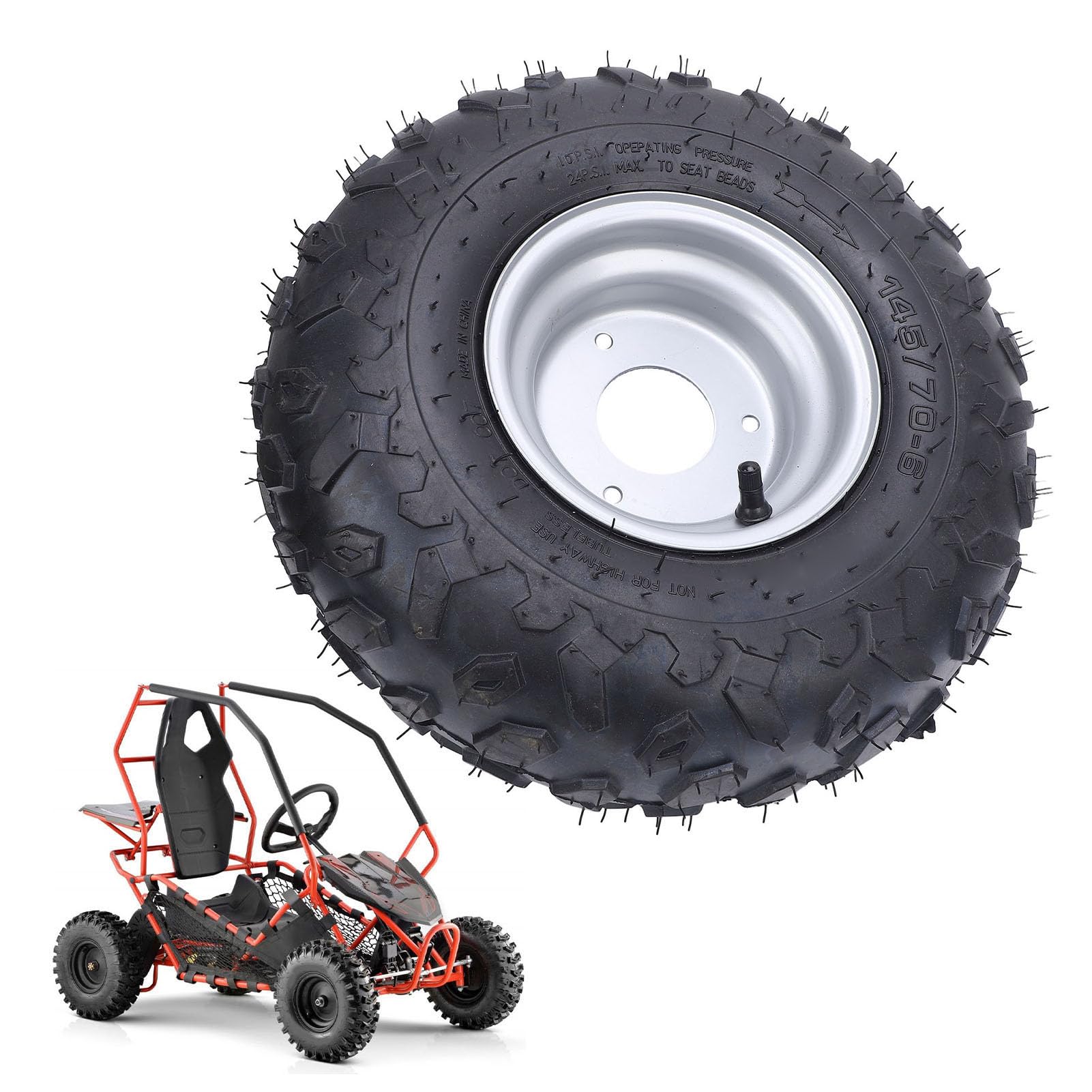 145/70-6 ATV Go Kart Reifen, 6 Zoll Vorne Heck Rand 3 Bolge, Off-Straße Quad Utv Reifen für Go Kart ATV Mini-Bikes Quad-Fahrradreifen und räders von Asixxsix