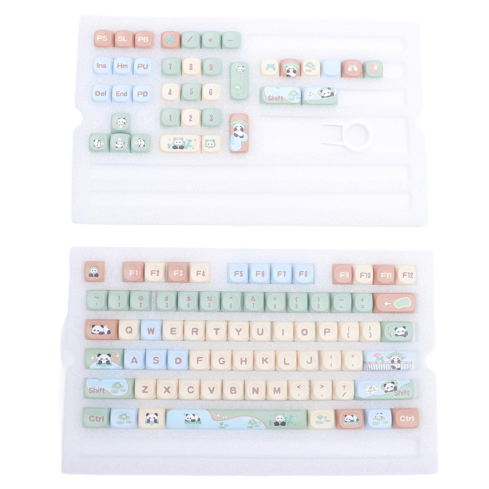 Asixxsix PBT-Tastenkappen, 112 Tasten, Niedliche Panda-Cartoon-Tastenkappen, 9 Mm MCA-Höhe Tastatur-Tastenkappen, Universelles Tastenkappen-Set, Ersatz für Mechanische Tastaturen von Asixxsix