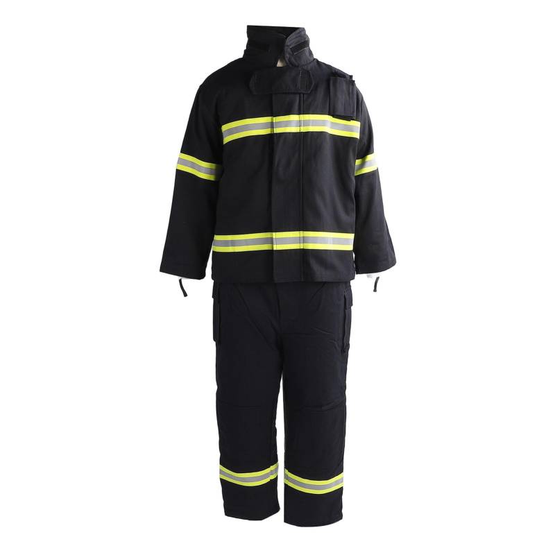 Asixxsix Schwer Entflammbarer Sicherheitsanzug, Gut Sichtbarer Reflektierender Streifen, 4-lagige Wärmeisolierende Jacke und Hose, Feuerhemmende Robustheit, Voll Flammhemmende Baumwolle von Asixxsix