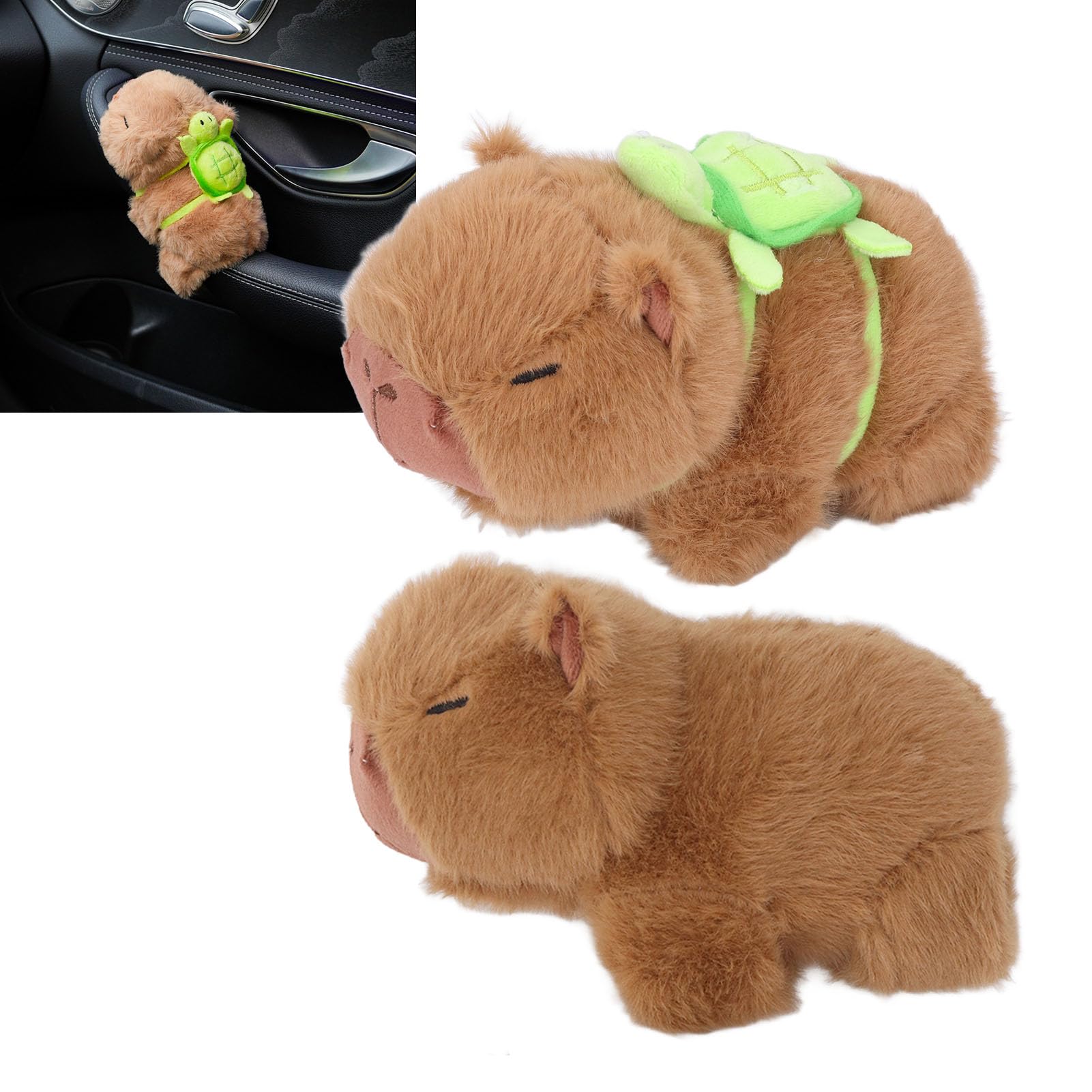 Capybara-Plüsch, Capybara-Stofftier mit Schildkröten-Rucksack, Auto-Capybara-Dekoration, Plüsch-Capybara-Spielzeug Hält den Auto-Handlauf, 15,2 Cm von Asixxsix