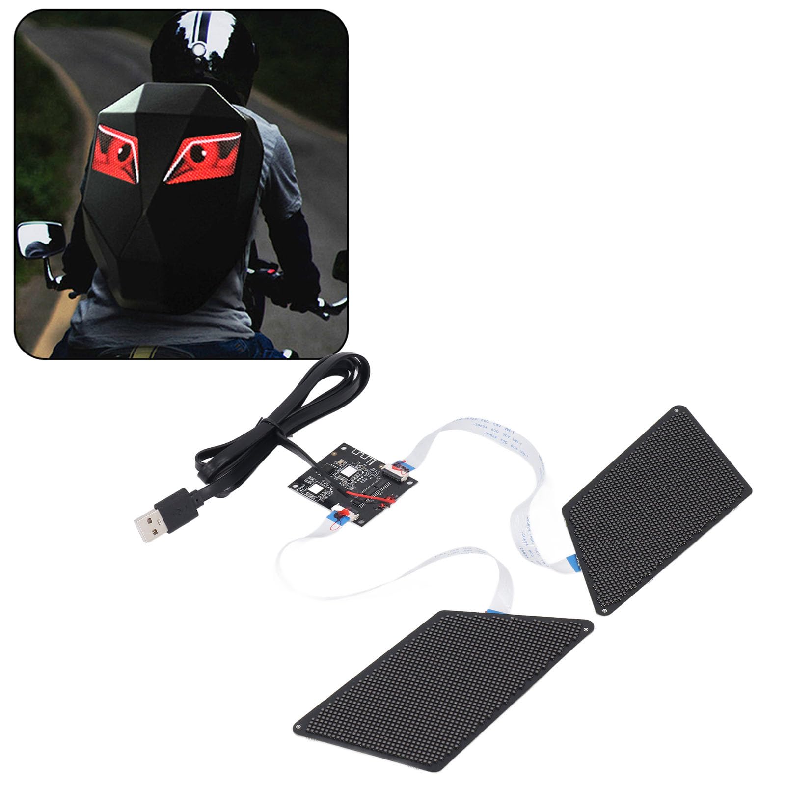 Devil Eyes Leichte, Volle Farbe Programmierbares Scrollen Flexible Digitale Schilder, Augen Geformte LED -Smart -Bildschirm für Auto -Rucksack, Große Augenlichter, USB von Asixxsix