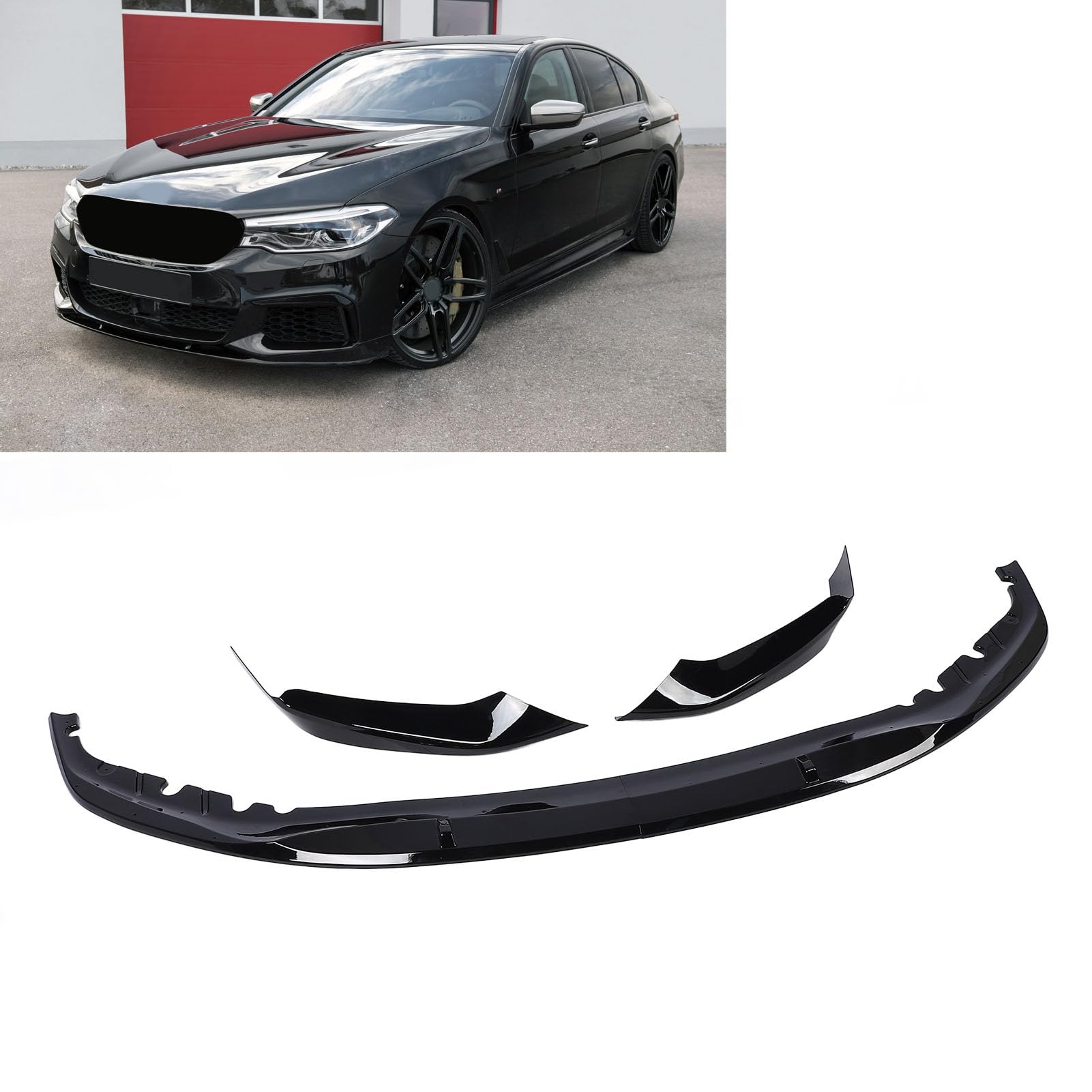 Frontstoßstangenlippen-Kinnspoiler, Glänzendes Schwarzes M-Performance-Style-Splitter-Kit, Langlebig, für 5er G30 G31 W M Sportstoßstange 2017–2020 von Asixxsix