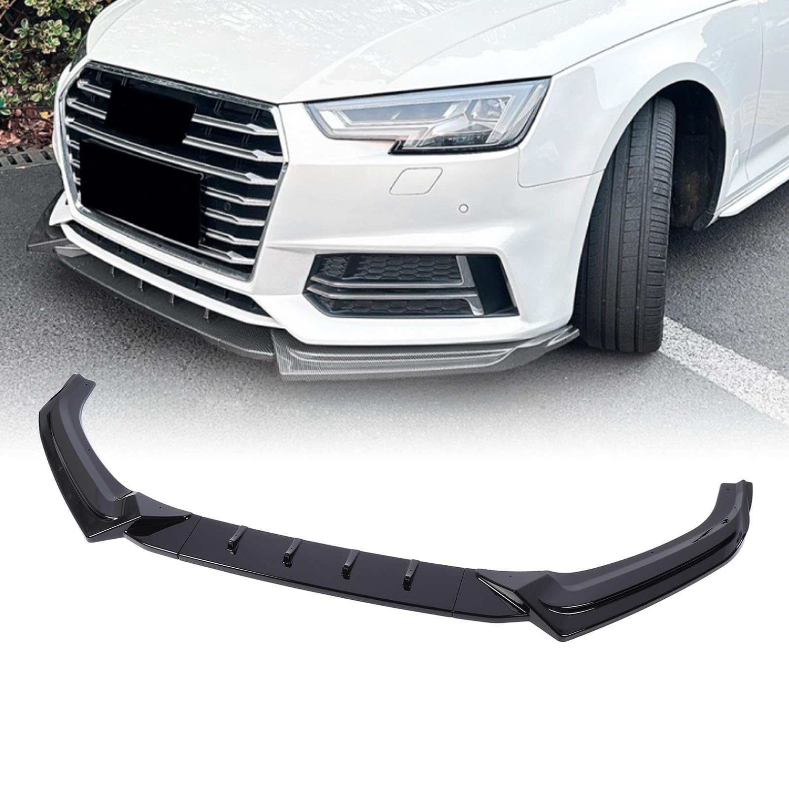 Vordere Stoßstange Lip Splitter Spoiler für Einen 4 / S4 B9 S-Line 2017 Bis 2019, Schwarze Front-Lippen-Spoiler-Splitter-Luftdamm-Kinndiffusor, Ein 4 S-Line Spoiler Body Kit von Asixxsix