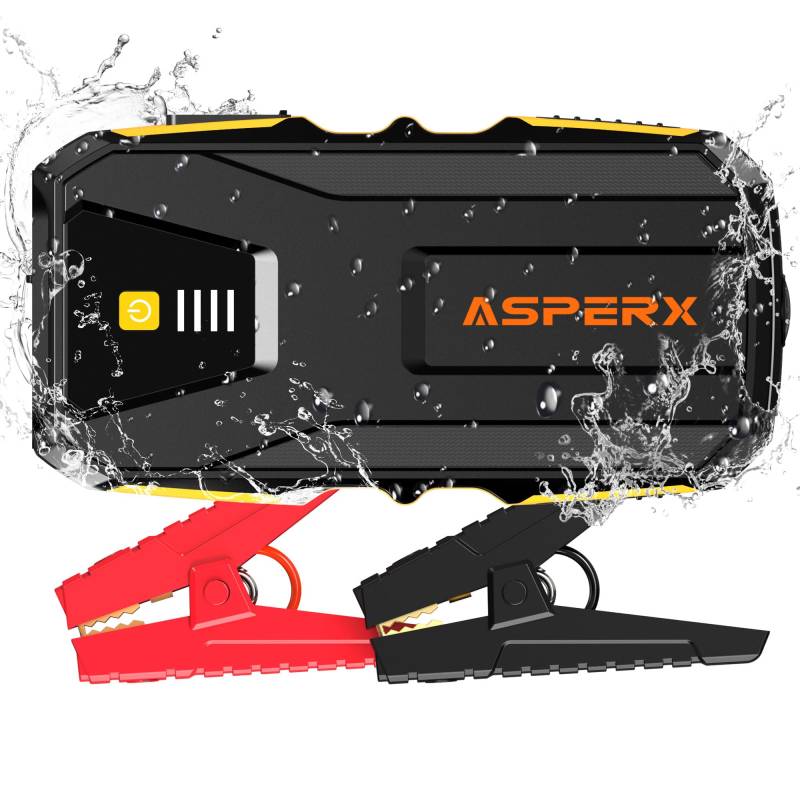 ASPERX Starthilfe Powerbank 3000A 12V(Bis Zu 10,0L Benzin oder 8,0L Diesel) Auto Starthilfe mit LED Taschenlampe, Kompass und IP64 Wasserdicht Starthilfegerät für PKW LKW UTV Van Motorrad von AsperX