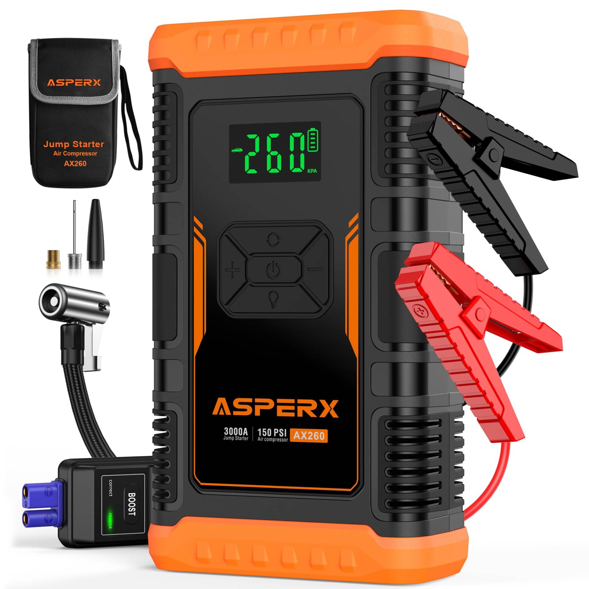 ASPERX Starthilfe Powerbank mit Kompressor,150PSI 3000A Auto Starthilfe Powerbank von AsperX