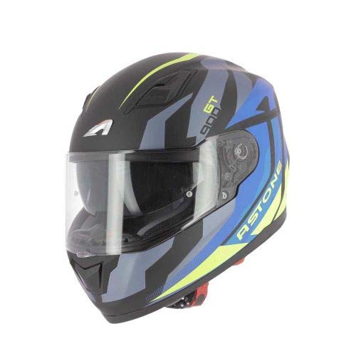 Astone Helmets - Motorradhelm GT900 Alpha – Integralhelm Large Vision – Integralhelm mit Zulassung – Motorradhelm Unisex aus Polycarbonat – Blue Yellow M von Astone Helmets