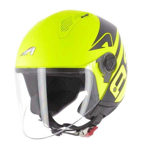 Astone Helmets – Minijet Graphic Link – Jethelm – Jethelm – Motorradhelm und Scooter kompakt – Schutzhülle aus Polycarbonat – Neon Gelb M von Astone Helmets