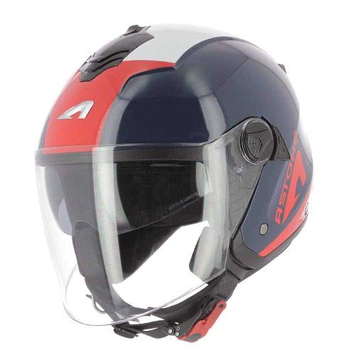 Astone Helmets – MiniJet S Graphic WIPE – Jethelm – Integralhelm – Kompakter Helm – Schutzhülle aus Polycarbonat – Navy Red M von Astone Helmets