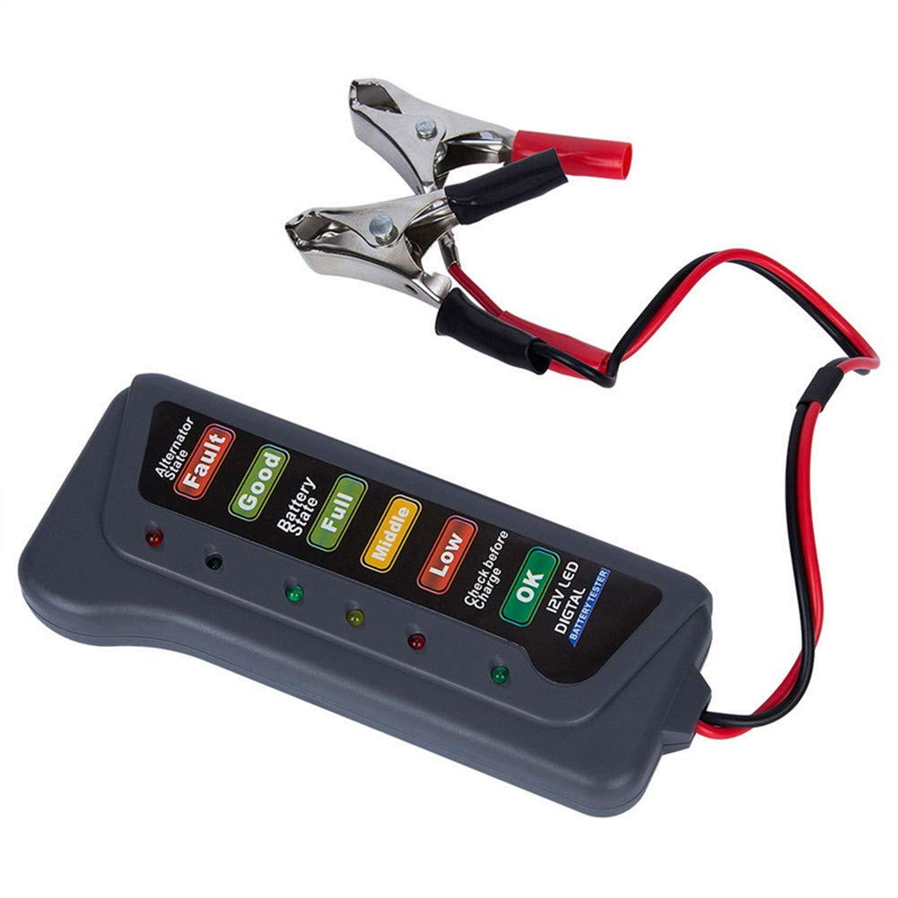 12V Professional Batterietester,Auto Batterietester, Automotive Akkutester Batterieprüfergerät 6 LED-Anzeigen Digital Analyzer Batteriezustand Test-Tool Generatortester für Auto Motorrad,Schwarz von Asudaro