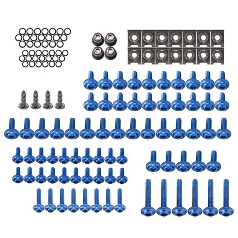 137 Stück Motorrad Verkleidung Schrauben-Set, Motorrad-Schrauben- und Muttern-Kit, M6 M5 Schrauben Karosserie Kit Universal für Motorräder modifizierte Zubehör Schraubensatz,Blau von Asudaro