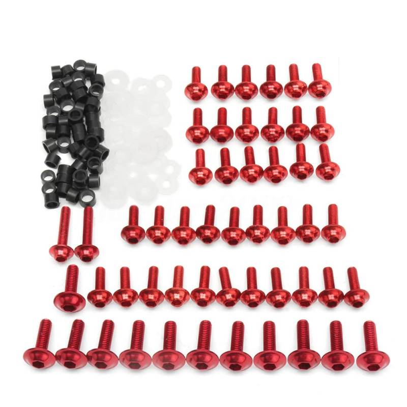 158 Stücke Motorrad Aluminium Windschutzscheibe Verkleidung Bolzen Nuss Schraube Verschluss Clip, Motorrad Universal Motorrad Verkleidung Schrauben Befestigungssatz Set,Rot von Asudaro