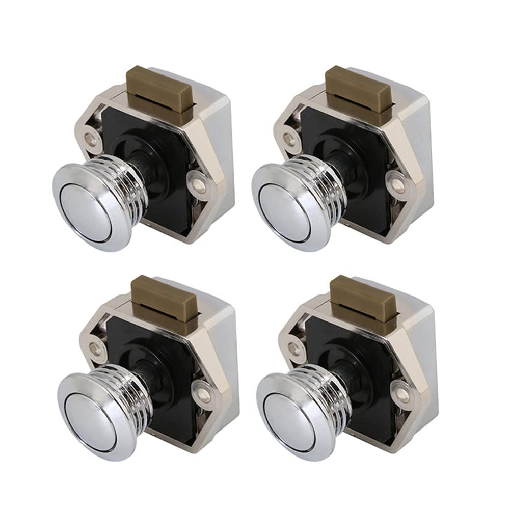 Asudaro 4Stück Push Lock 15mm-27mm Push Lock Button Catch Door Verriegelung Wohnmobil Möbelschloss für RV Camping Schrank Schublade Caravan Van Motorhome Yacht Boat Keyless-Schrank Lock,Silber- von Asudaro