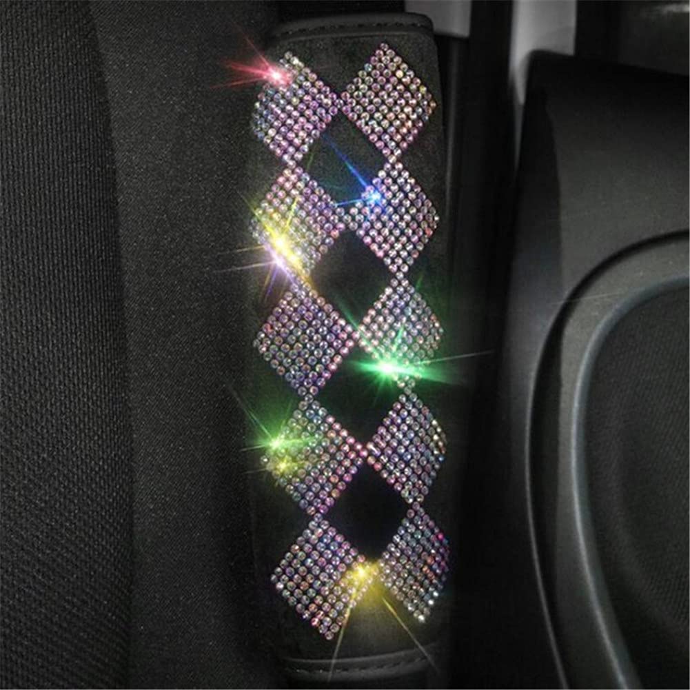 Asudaro Auto Dekoration Glitzer Bling Auto Gurtpolster Universal Bling Bling Strass Glitzer Kristall Schulterschutz Gurtschoner Sicherheitsgurt Schulterpolster Bling Bling Auto Dekoration für Frauen von Asudaro