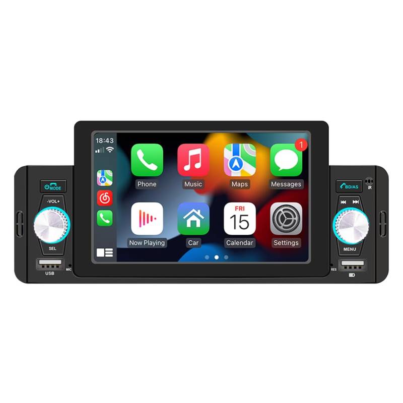 Asudaro Autoradio Stereo Wireless Carplay Android Auto Car Stereo Touchscreen 1 DIN 5Zoll HD Screen Radio Receiver MP5 Player mit Bluetooth FM Radio Mirror Link USB/TF/AUX mit Fernbedienung von Asudaro