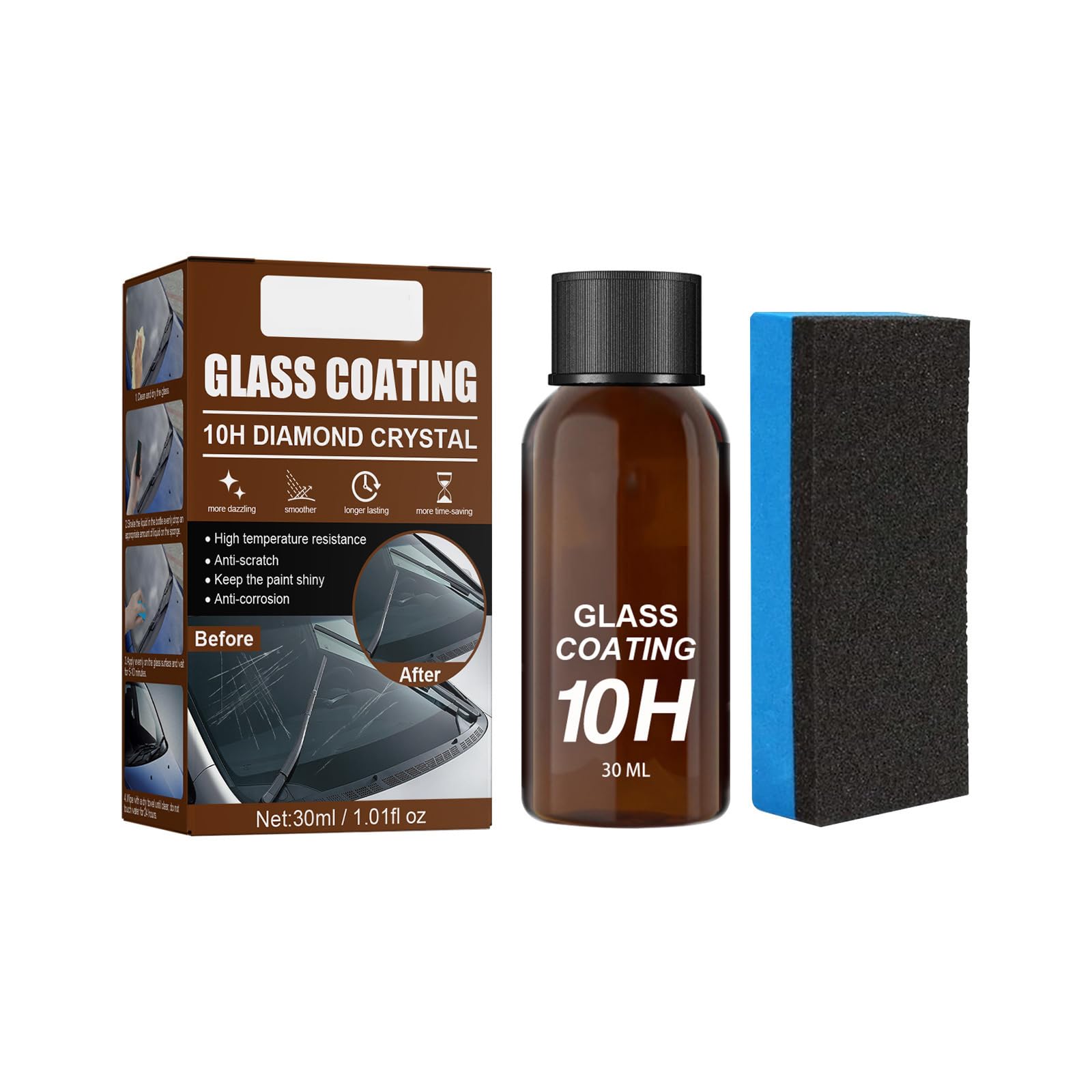 Asudaro Car Glass Crystal Coating 10H Diamond Hardness Wasser- und Staubdichter Schutz für Fahrzeuge 30ml mit Applikator Schwamm Hochschutz-Autolackreparatur Autopolitur 1 Sätze von Asudaro