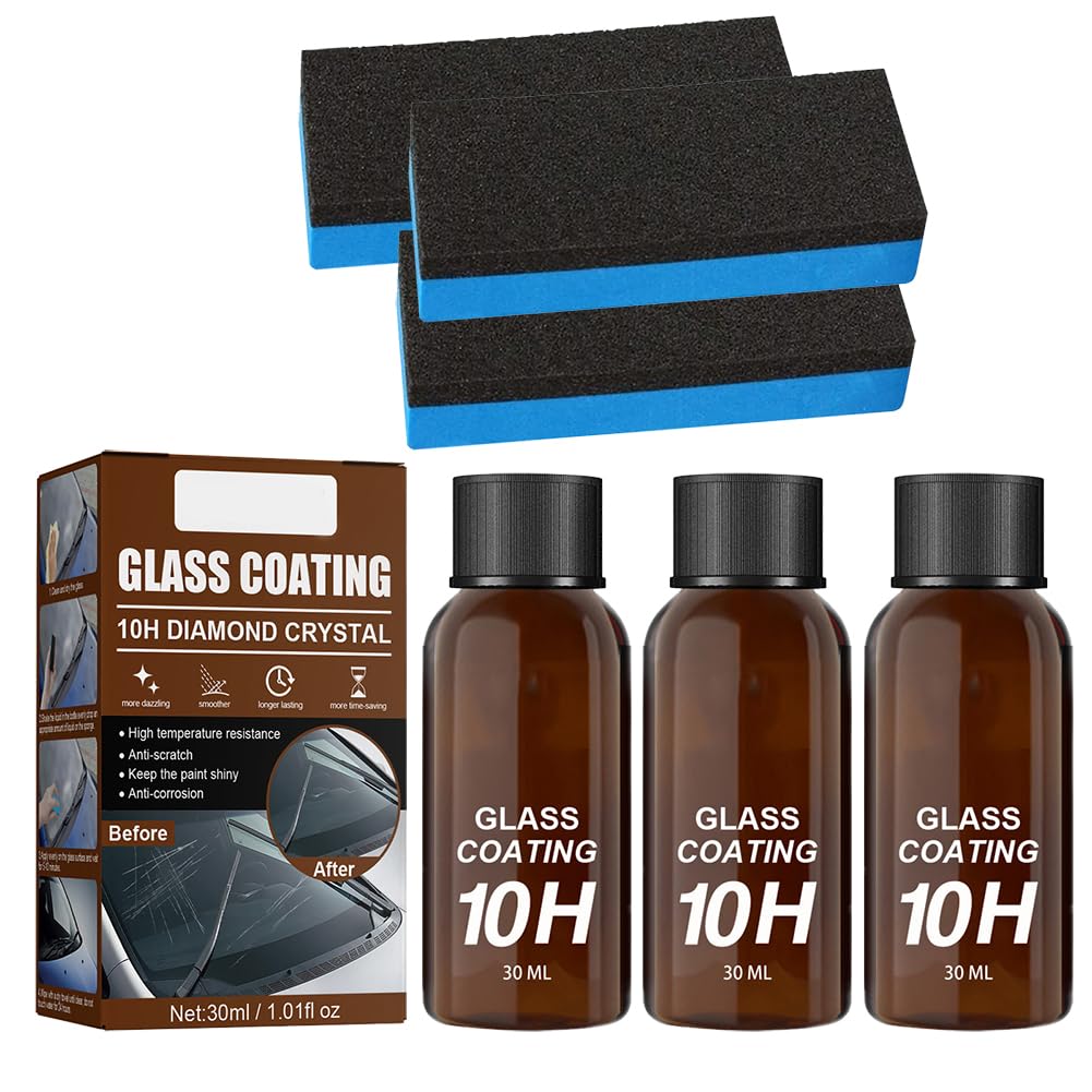 Asudaro Car Glass Crystal Coating 10H Diamond Hardness Wasser- und Staubdichter Schutz für Fahrzeuge 30ml mit Applikator Schwamm Hochschutz-Autolackreparatur Autopolitur 3 Sätze von Asudaro