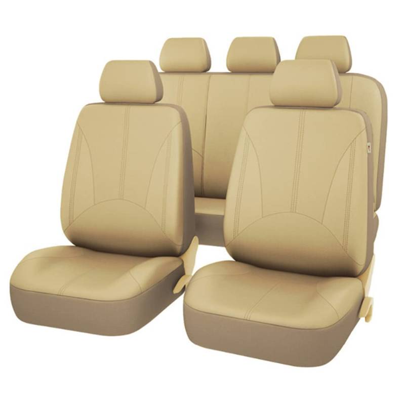 Asudaro Leder Autositzbezug, Autositzbezüge Universal Auto-Sitzschoner Schonbezüge Autositz Kopfstützenbezug + Vordersitzbezug + Rücksitzbezug Autoschonbezug Schutzbezug Beige 9 ST von Asudaro