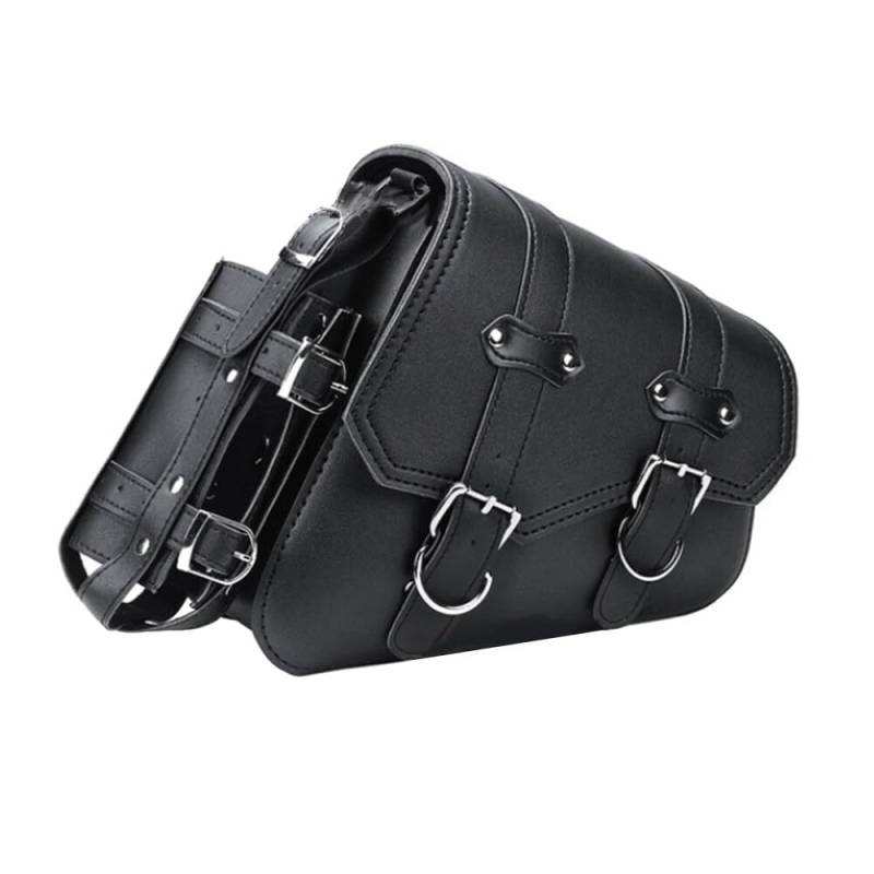 Asudaro Motorrad Tasche, Motorrad Satteltasche Aus Leder Abnehmba wasserdichte Universal Motorrad Seitentaschen Mit 3 Montiertem Gurt Motorrad Satteltasche Mit Getränke Flaschen Halter schwarz Links von Asudaro