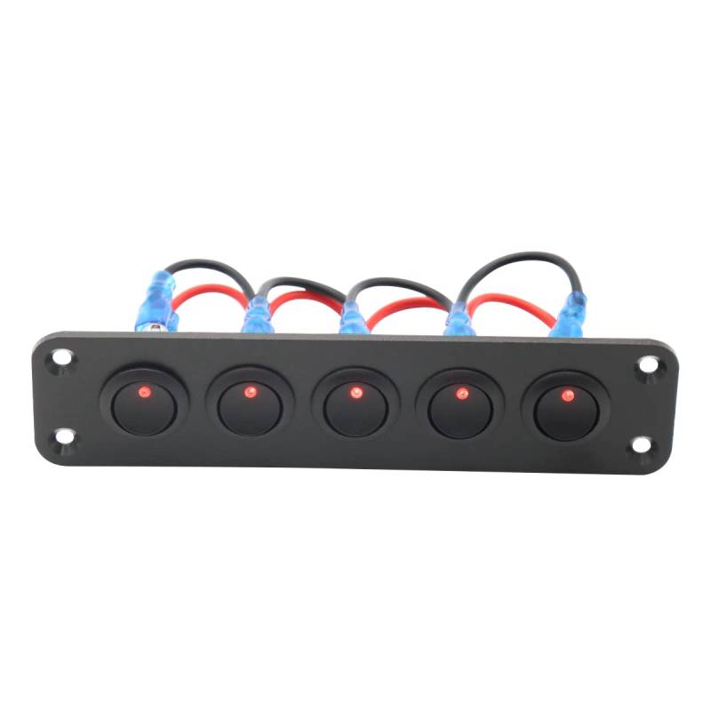 Auto 5 Gang Kippschalter Panel,Asudaro Boot 12V Wippschalter Panel EIN Aus Wasserdicht Kippschalter Panel mit Rot LED Licht Schaltplan für Auto RV Marine Boot Wohnmobil Fahrzeuge LKW,Schwarz von Asudaro