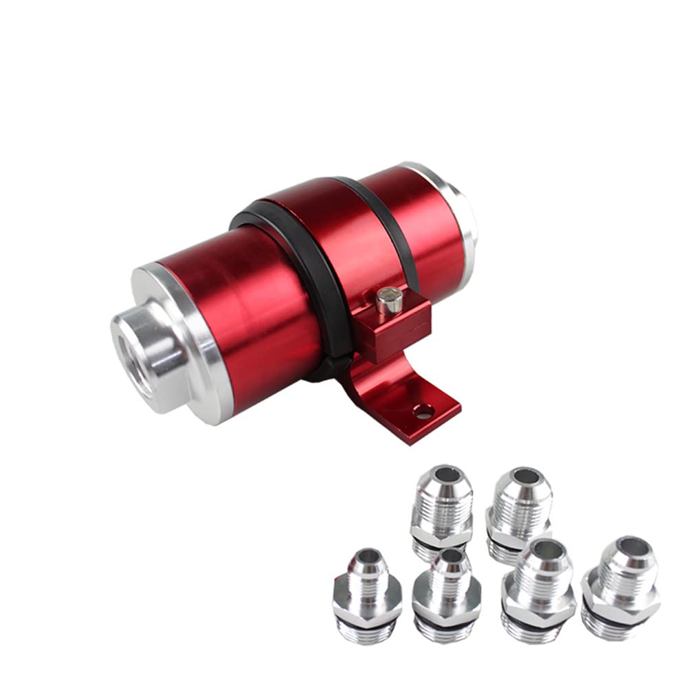 Auto Kraftstofffilter,Asudaro 58mm Universeller Ölkraftstofffilter Aluminium Benzinfilter mit High-Flow-Filter 30 Mikron Inline-Benzinfilter mit Halterung AN6 AN8 AN10 Adapter,rot von Asudaro