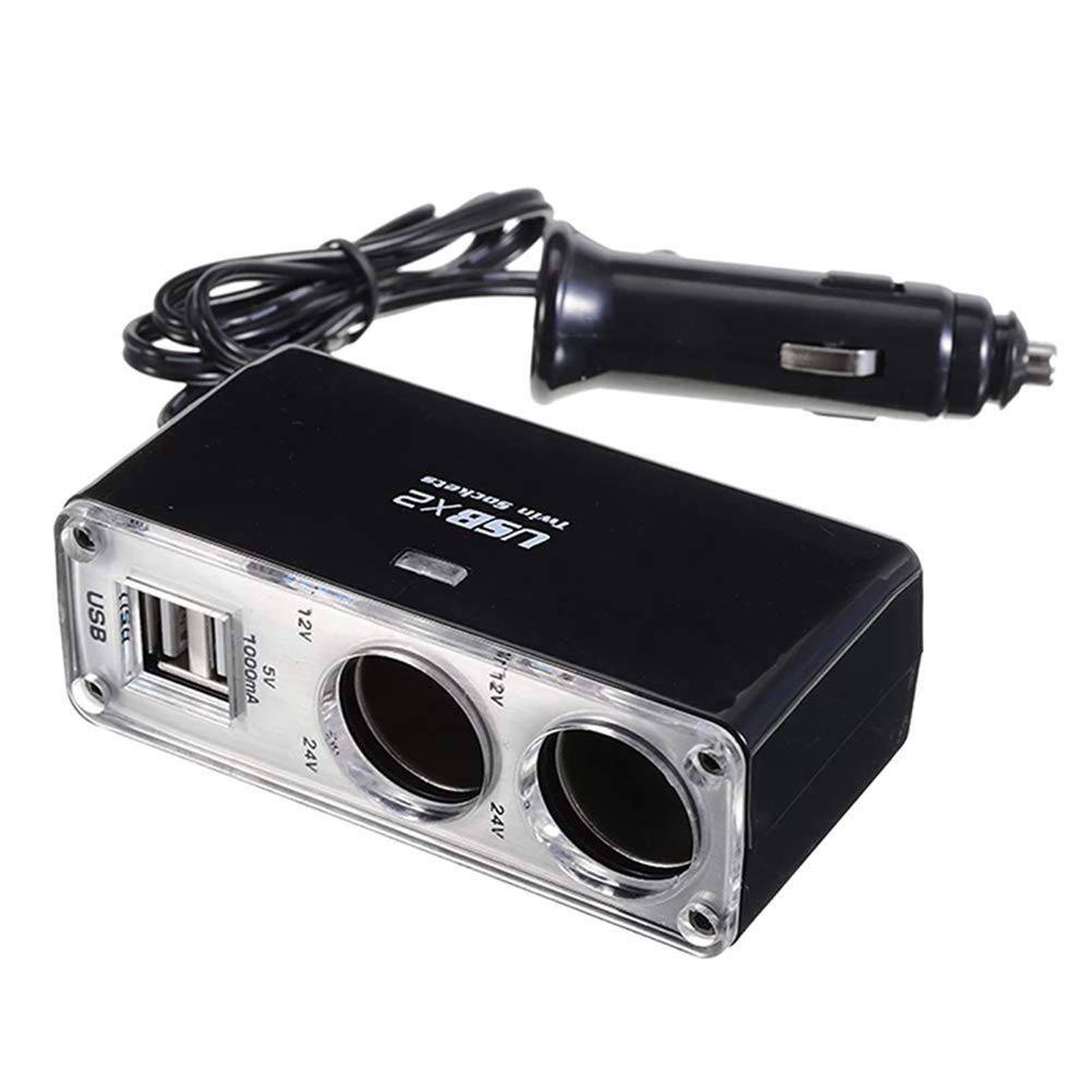 Auto Ladegerät Steckdose, Asudaro Auto Zigarettenanzünder Adapter USB Auto Ladegerät 12V / 24V DC-Steckdose Splitte mit 2 USB Ports Verteiler Adapter KFZ-Ladekabel Autoladegerät,Schwarz von Asudaro