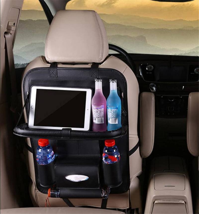 Auto Rückenlehnenschutz,Asudaro Auto Rücksitz Organizer Kinder Auto Rücksitzorganisatoren Wasserdichte PU-Leder Auto-Rücksitzschutz-Aufbewahrungstasche mit faltba Auto-Esstisch-Tablet-Halter,Schwarz von Asudaro