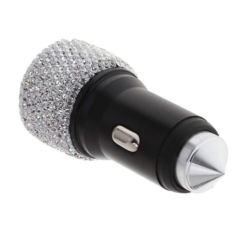 Auto USB Ladegerät, Asudaro Bling Autoladegerät DC5V 2.1A Shiny Bling Strass Kristall Ladegerät mit Sicherheitshammer KFZ Ladeadapter Zigarettenanzünder USB Ladegerät,Weiß von Asudaro