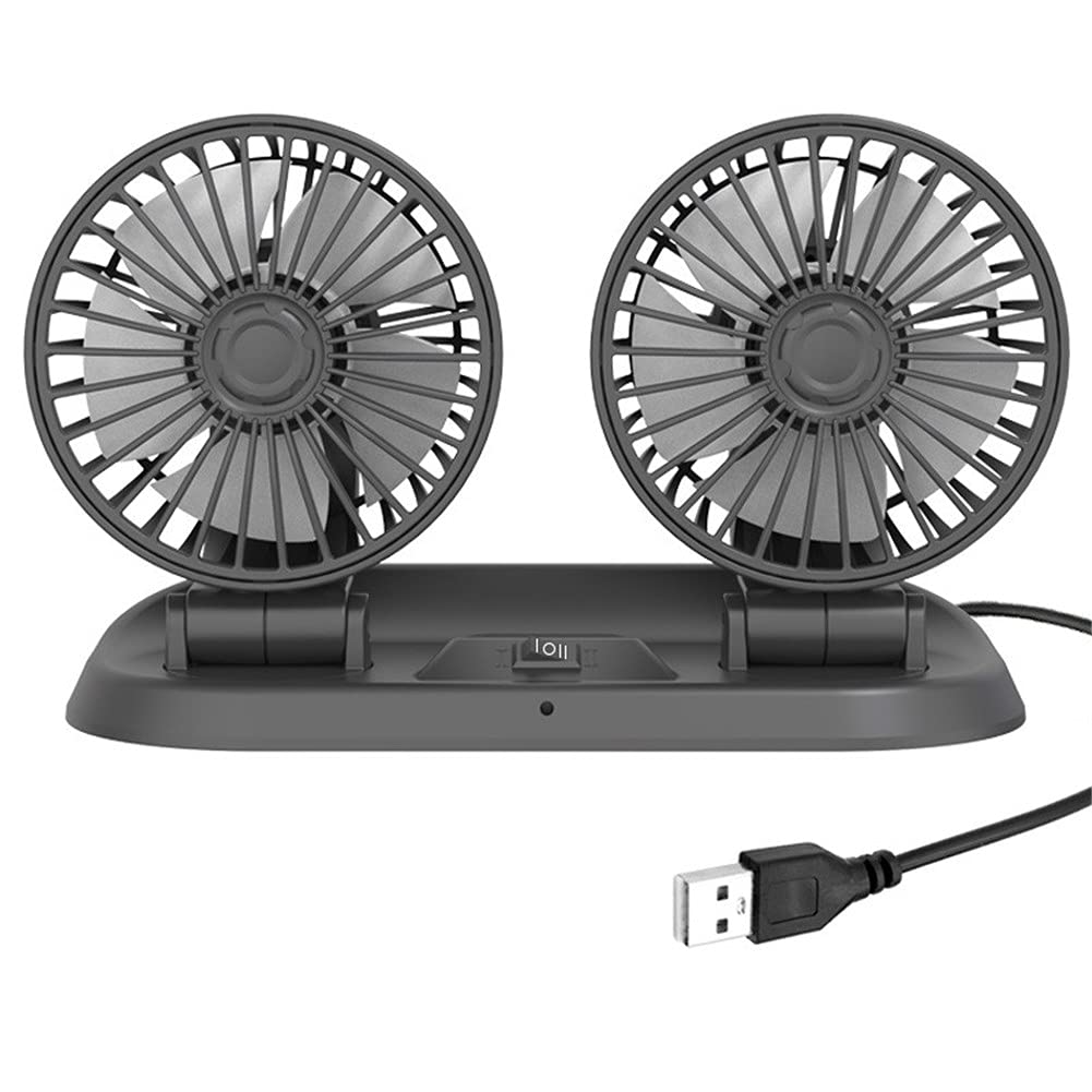 Auto USB Ventilator, Asudaro USB Lüfter Mini Ventilator Lüfter 12V/24V 360 Grad Drehung Zwei Kopf Fahrzeuglüfter 2 Geschwindigkeit für Tisch-PC Kinderwagen Zuhause Büro Camping Reisen Outdoor von Asudaro