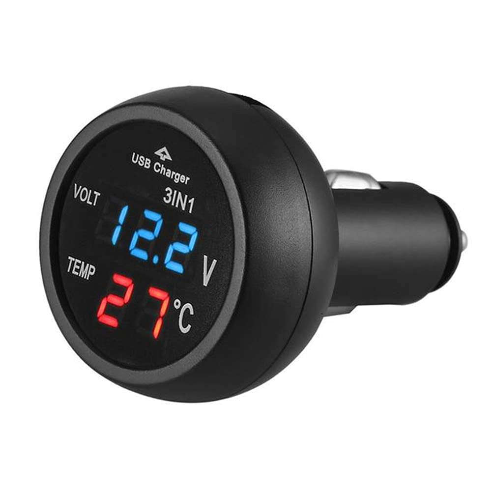 Auto Zigarettenanzünder, Asudaro 3 in1 12V 24V Zigarettenanzünder Steckdose Voltmeter Autothermometer Multifunktion Auto USB Ladegerät mit LED Digital Anzeige für Boot Marine Motorrad LKW ATV UTV von Asudaro