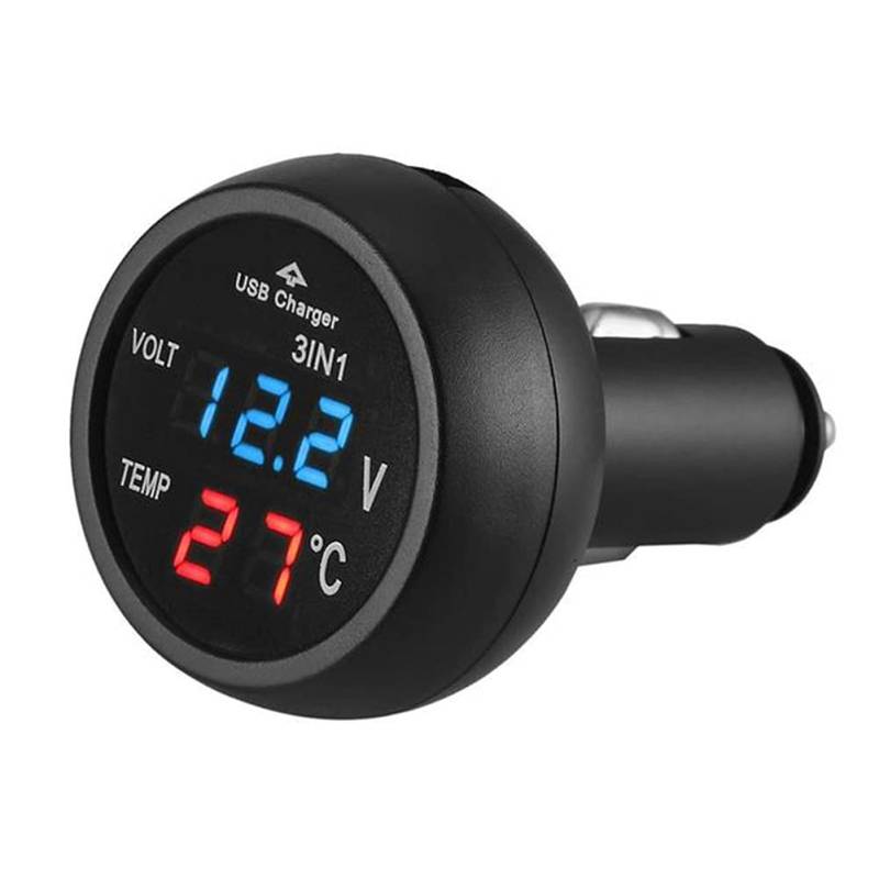 Auto Zigarettenanzünder, Asudaro 3 in1 12V 24V Zigarettenanzünder Steckdose Voltmeter Autothermometer Multifunktion Auto USB Ladegerät mit LED Digital Anzeige für Boot Marine Motorrad LKW ATV UTV von Asudaro