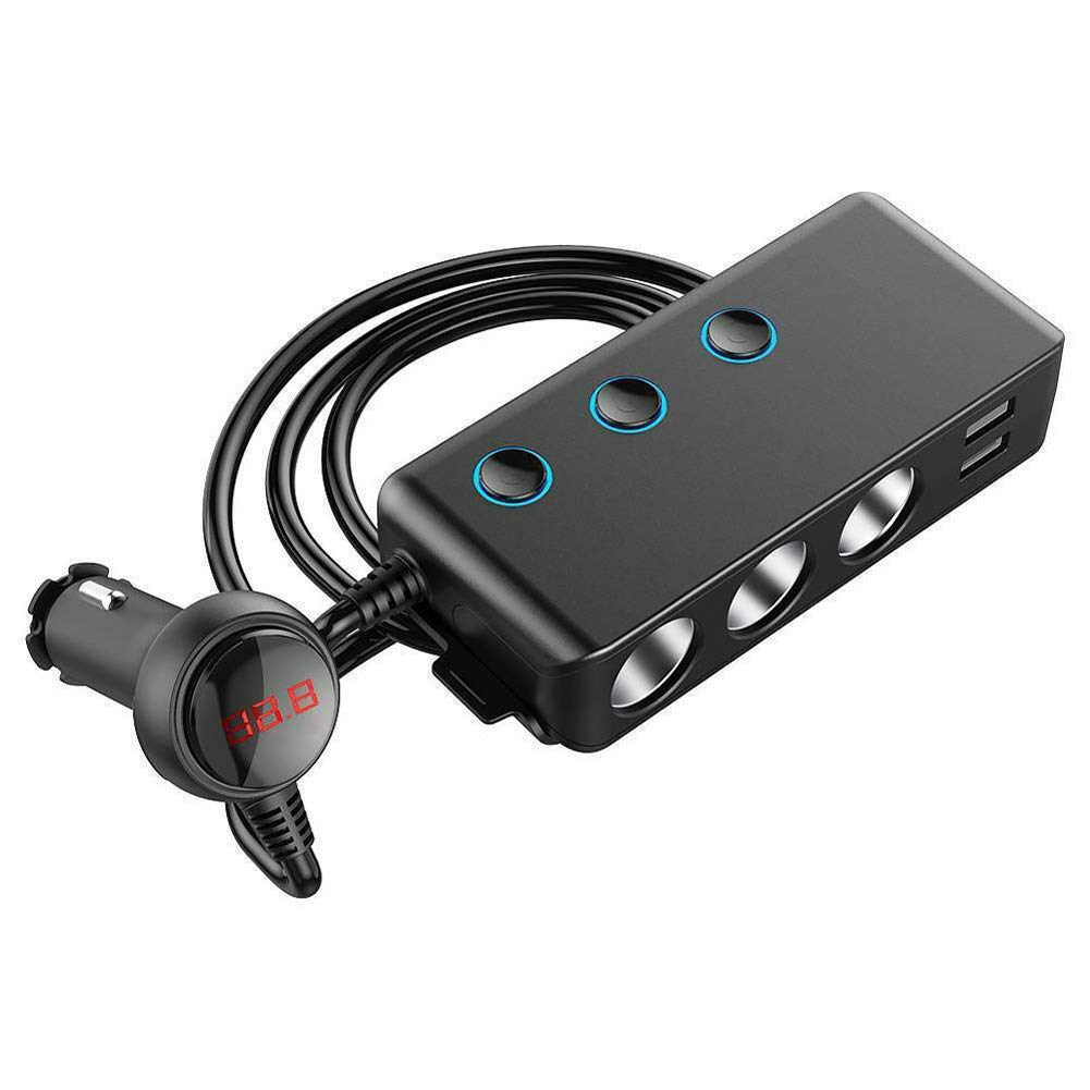 Auto Zigarettenanzünder Adapter Autoladebuchse 120 W 12V / 24V USB Auto Ladegerät Auto-Steckdosensplitter mit 3 Steckdosen und hinterem Clip-Design /4 USB-Ladeanschlüsse/LED Voltmeter Netzschalter von Asudaro