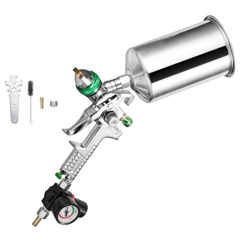 Autolackierpistole 2,5 MM Kompressor HVLP Lackierpistolen Set 1000 ml Düse Airbrush-Spritzpistole für Wand- / Autolackierlackierung mit Druckregelventil,Silber von Asudaro