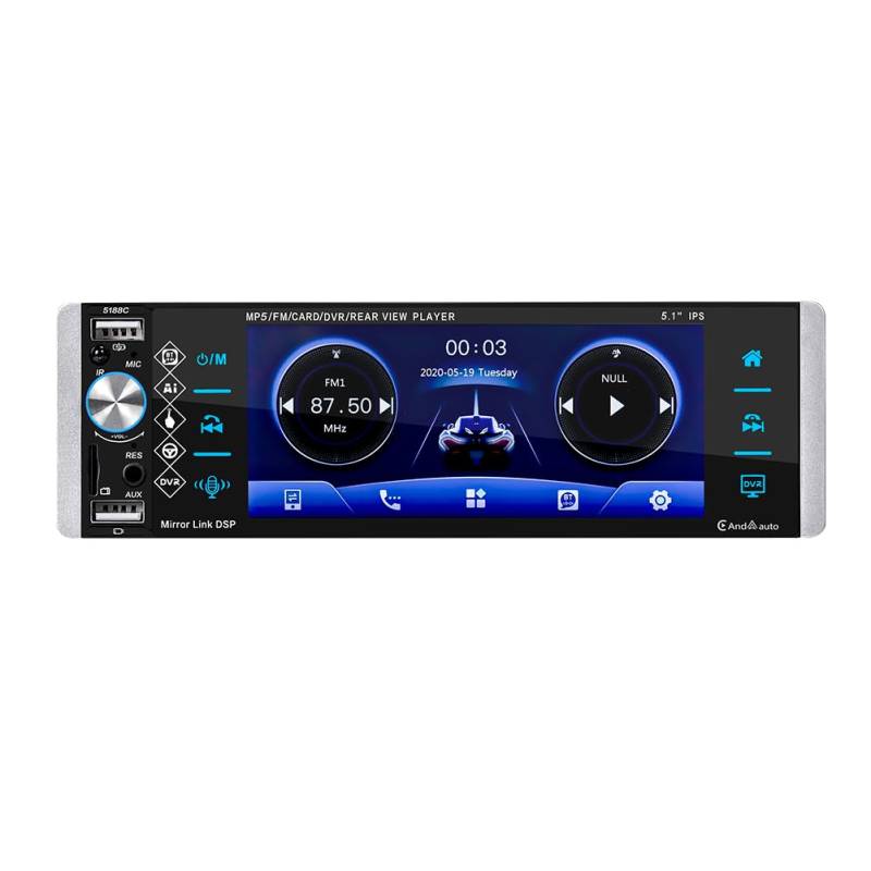 Autoradio Stereo Wireless Carplay Android Car Car Stereo 1 DIN 5.1Zoll HD Screen Radio Receiver MP5 MP3 Player mit Bluetooth FM Radio Mirror Link USB/TF/AUX Auto Stereo mit Fernbedienung von Asudaro