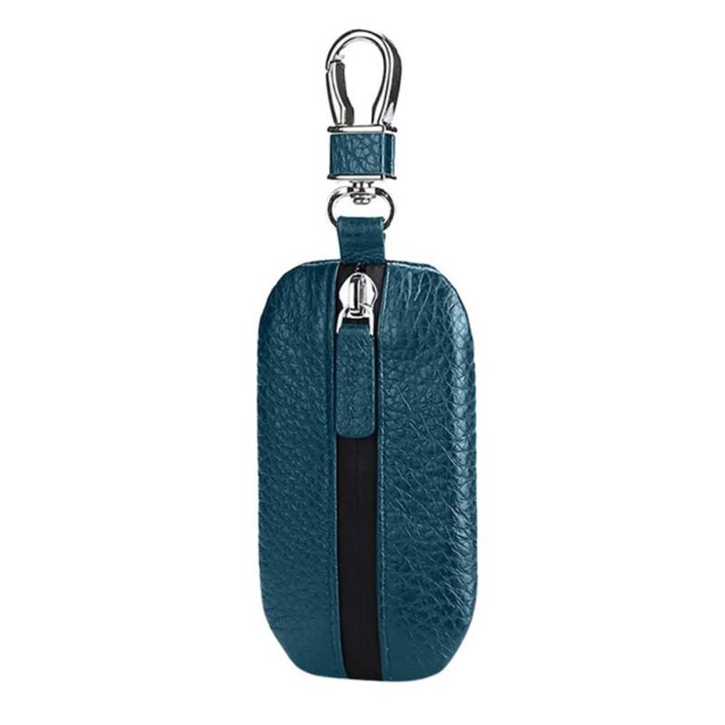 Autoschlüssel Etui,Asudaro Wasserdichte Auto Leder Schlüsselhülle, Auto Schlüsselanhänger Tasche Schutz, Auto Fernbedienung Schlüsselanhänger mit Reißverschluss,Metallhaken, Litschi-Muster,Blau von Asudaro