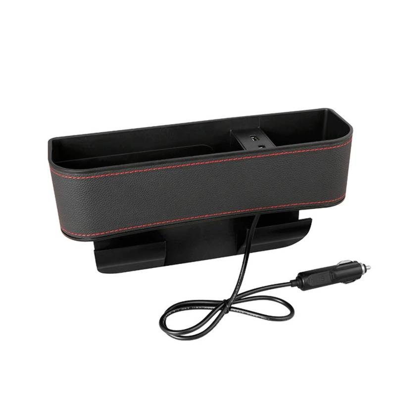 Autositz Aufbewahrungsbox, Sitzschlitzbox Autositz Seitentasche mit Dual USB Aufladung Auto Aufbewahrungsbox Seitentaschen Organizer Autofach für Getränkehalterschlüssel Handykarten,Schwarz Rot von Asudaro