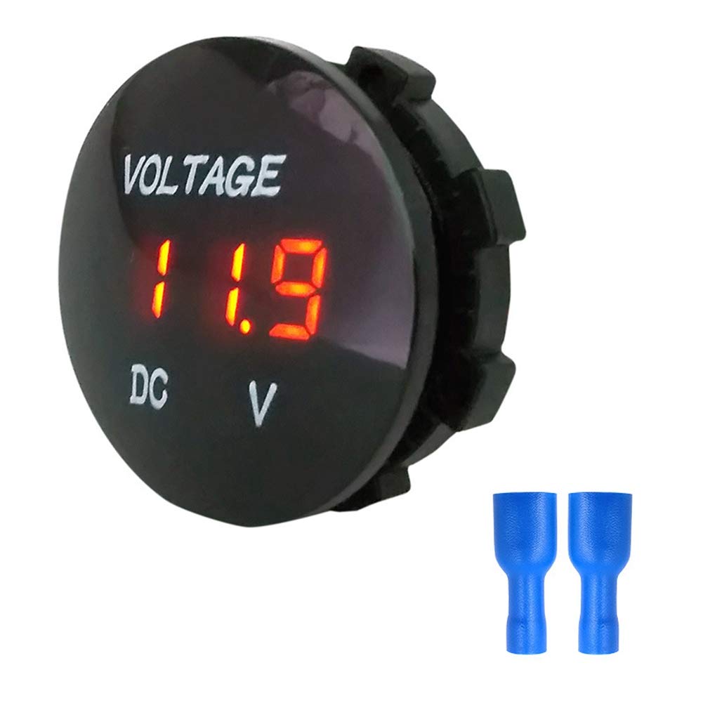 DC 5-48V Auto Voltmeter Tester, Asudaro Wasserdicht LED Digital Display Voltmeter Rund Panel Spannungsmesser Messgerät Tester, Auto Batterie Spannung Gauge Monitor Tester Meter Voltmesser,Orange von Asudaro