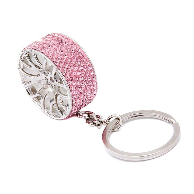 Damen Diamant Schlüsselanhänger Reifenform Schlüsselbund Bling Bling Schlüsselanhänger Anhänger Charms Autoschlüssel Ornamente Keychain Kristall Auto Schlüsselbund Metall Schlüssel Zubehör,Hell-Pink von Asudaro