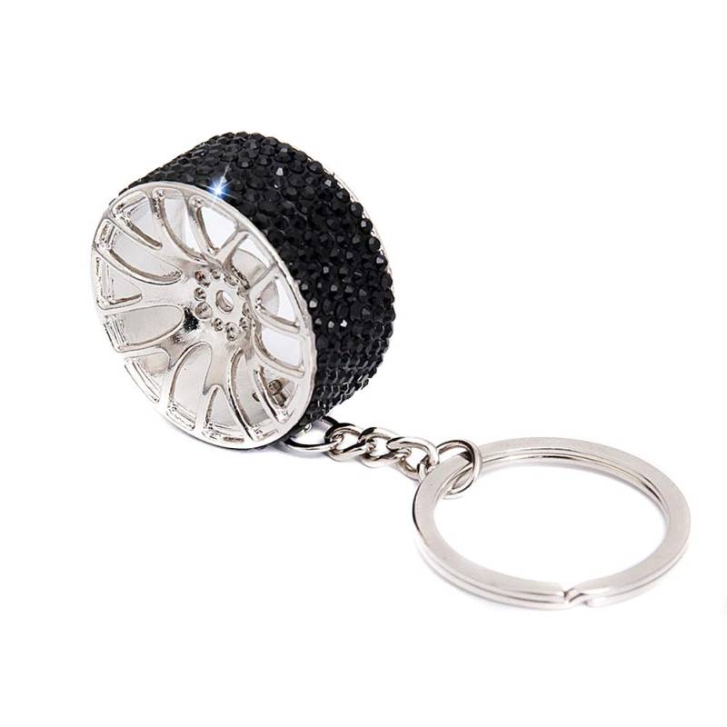 Damen Diamant Schlüsselanhänger Reifenform Schlüsselbund Bling Bling Schlüsselanhänger Anhänger Charms Autoschlüssel Ornamente Keychain Kristall Auto Schlüsselbund Metall Schlüssel Zubehör,Schwarz von Asudaro