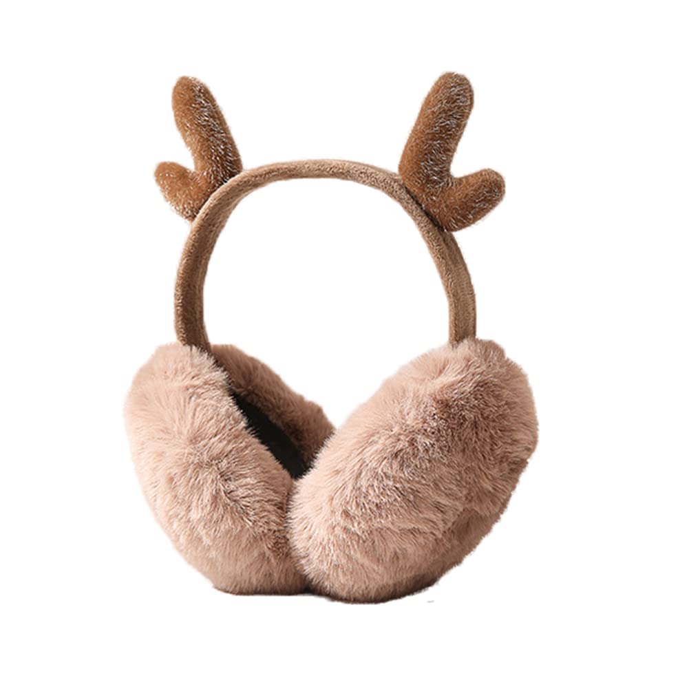 Damen Warme Ohrenschützer,Asudaro Süße Geweih-Ohrenschützer Weiche Bequeme Plüsch-Ear Muffs Outdoor-Ohrenwärmer Flauschige Ohrenschützer Faltbare Winter-Ear Warmers Kaffee von Asudaro